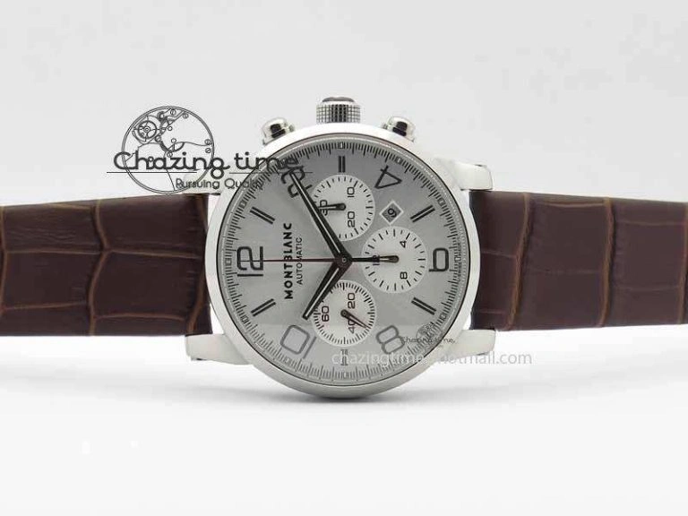 Montblanc Timewalker Chrono SS White Dial Silver Numerals On Leather Strap A7750