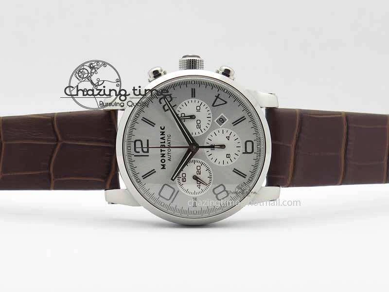 Montblanc Timewalker Chrono SS White Dial Silver Numerals On Leather Strap A7750