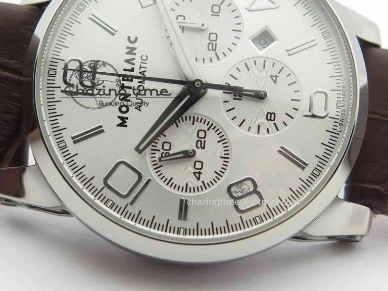 Montblanc Timewalker Chrono SS White Dial Silver Numerals On Leather Strap A7750