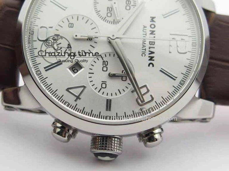 Montblanc Timewalker Chrono SS White Dial Silver Numerals On Leather Strap A7750