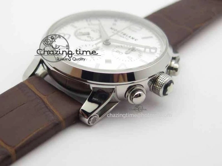 Montblanc Timewalker Chrono SS White Dial Silver Numerals On Leather Strap A7750