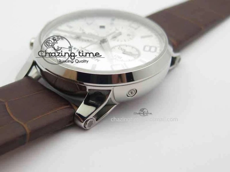 Montblanc Timewalker Chrono SS White Dial Silver Numerals On Leather Strap A7750