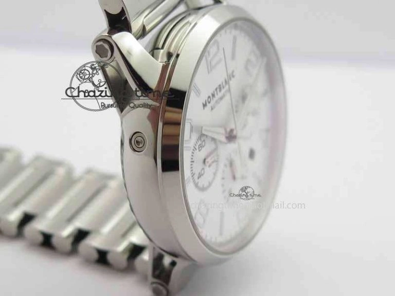 Montblanc Timewalker Chrono SS White Dial Silver Numerals On SS Bracelet A7750