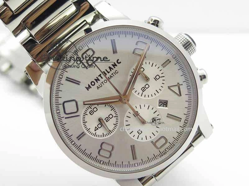 Montblanc Timewalker Chrono SS White Dial Silver Numerals On SS Bracelet A7750