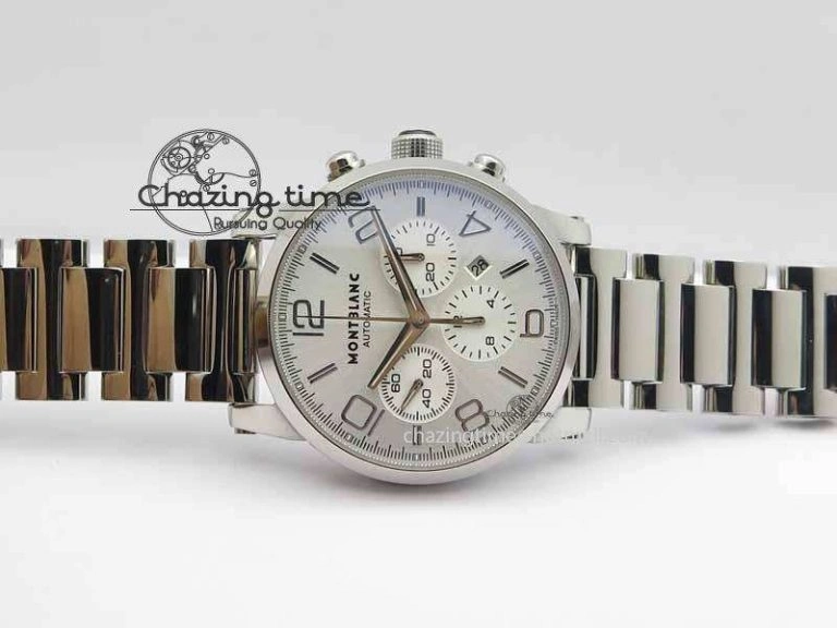 Montblanc Timewalker Chrono SS White Dial Silver Numerals On SS Bracelet A7750