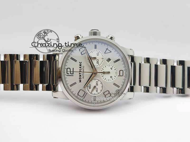Montblanc Timewalker Chrono SS White Dial Silver Numerals On SS Bracelet A7750