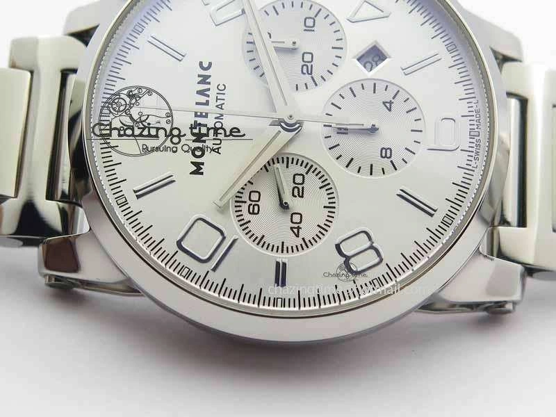 Montblanc Timewalker Chrono SS White Dial Silver Numerals On SS Bracelet A7750