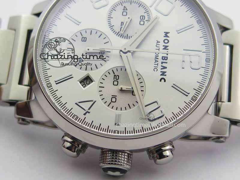Montblanc Timewalker Chrono SS White Dial Silver Numerals On SS Bracelet A7750
