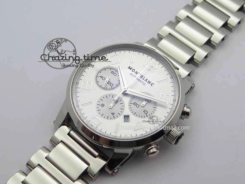 Montblanc Timewalker Chrono SS White Dial Silver Numerals On SS Bracelet A7750
