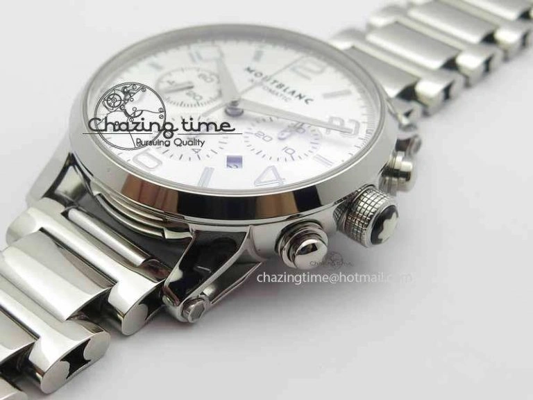 Montblanc Timewalker Chrono SS White Dial Silver Numerals On SS Bracelet A7750