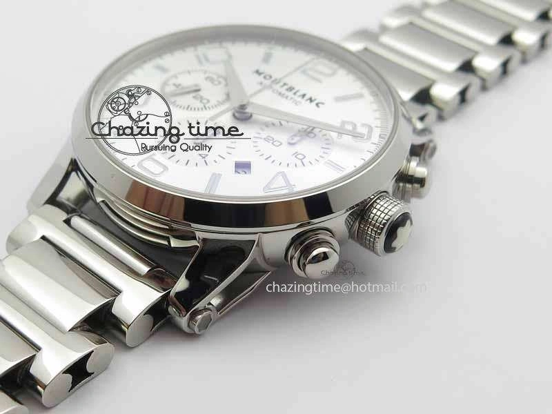 Montblanc Timewalker Chrono SS White Dial Silver Numerals On SS Bracelet A7750