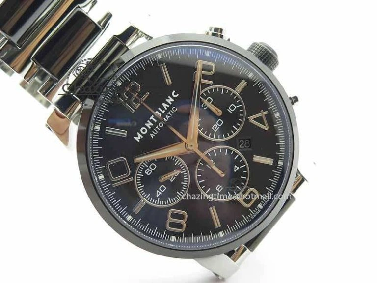 Montblanc Timewalker GAF Chrono SS Ceramic Black Dial On SS Bracelet A7750