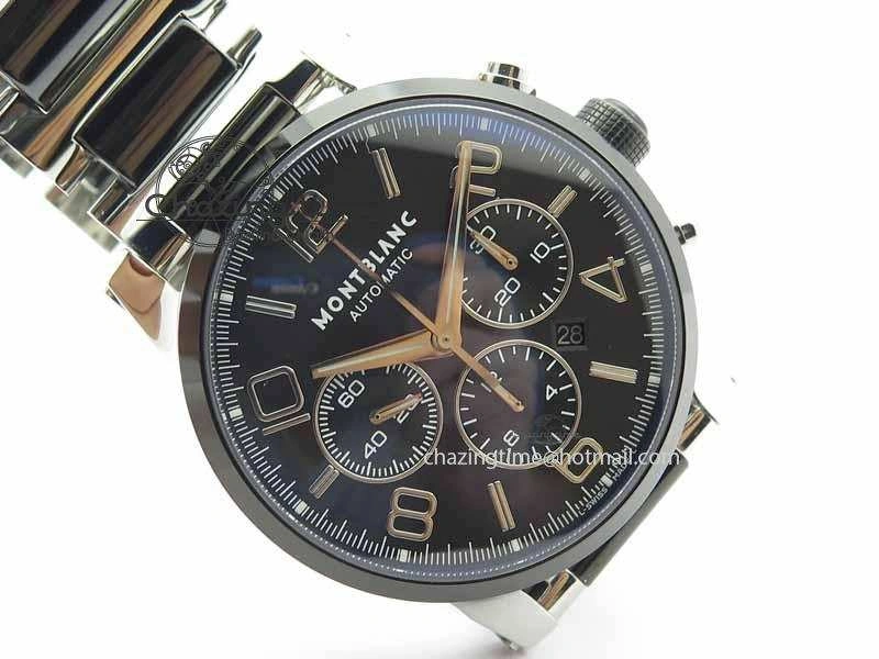 Montblanc Timewalker GAF Chrono SS Ceramic Black Dial On SS Bracelet A7750