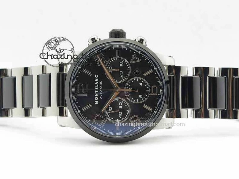 Montblanc Timewalker GAF Chrono SS Ceramic Black Dial On SS Bracelet A7750