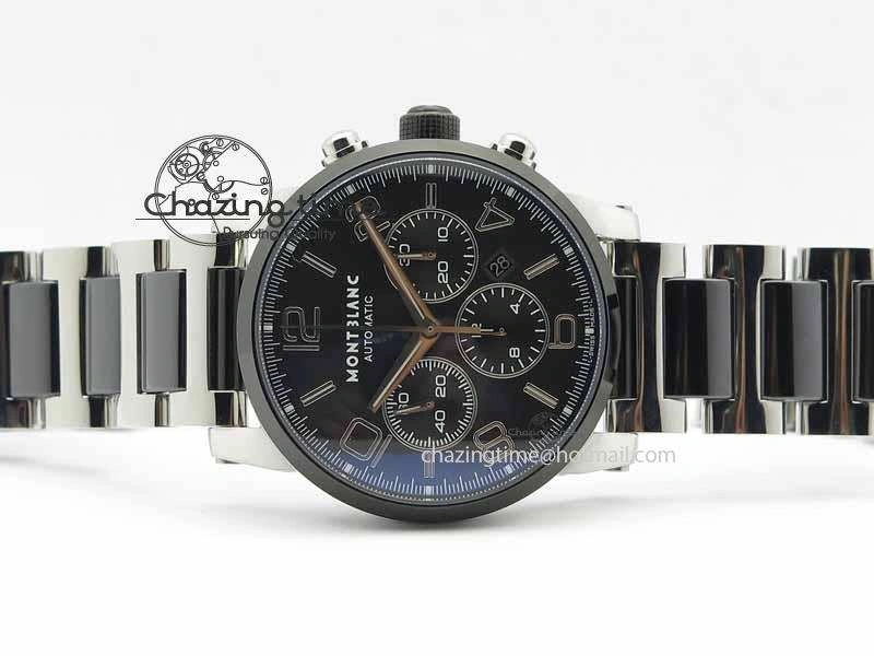 Montblanc Timewalker GAF Chrono SS Ceramic Black Dial On SS Bracelet A7750
