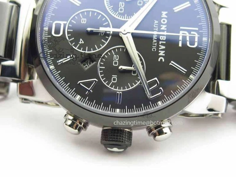 Montblanc Timewalker GAF Chrono SS Ceramic Black Dial On SS Bracelet A7750