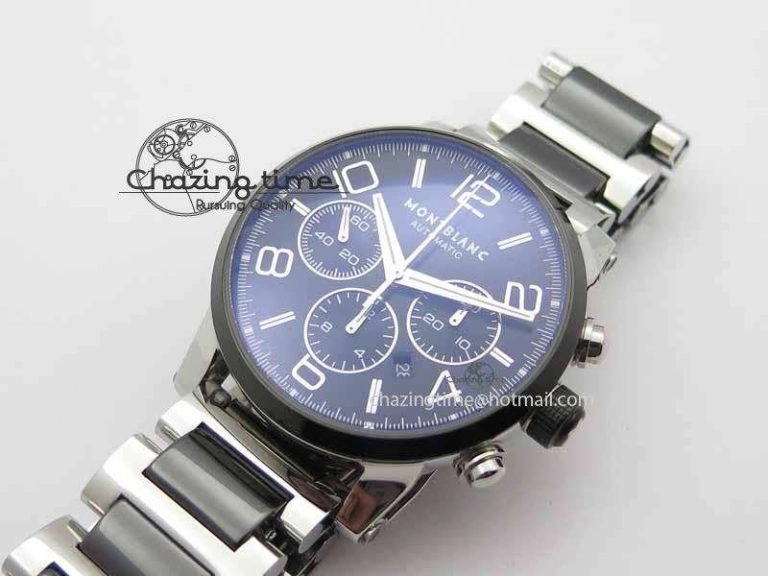 Montblanc Timewalker GAF Chrono SS Ceramic Black Dial On SS Bracelet A7750