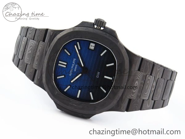 NAUTILUS 5711 DIW CARBON DIWF 1:1 BEST EDITION BLACK BLUE TEXTURED DIAL ON CARBON BRACELET 324CS