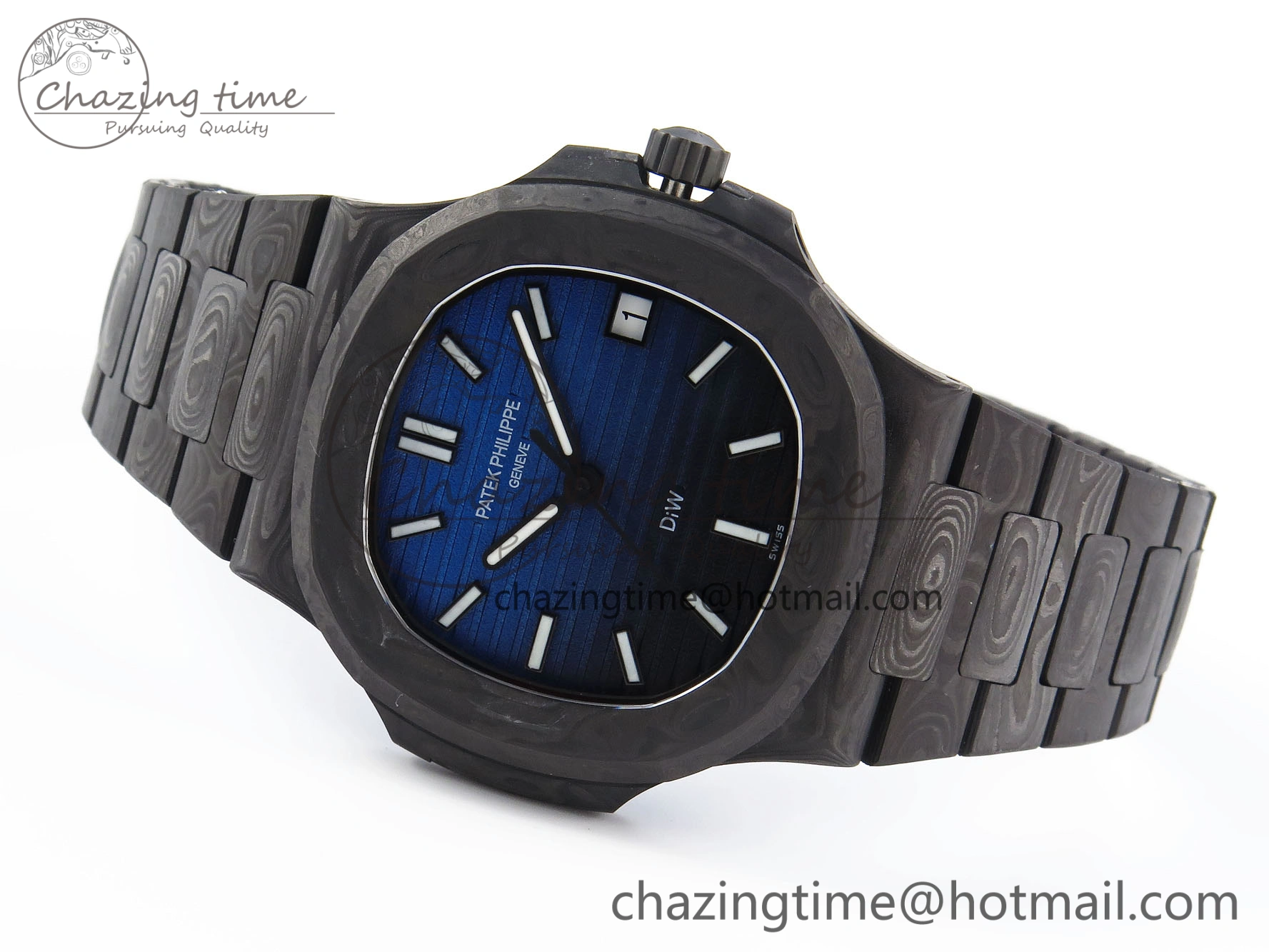 NAUTILUS 5711 DIW CARBON DIWF 1:1 BEST EDITION BLACK BLUE TEXTURED DIAL ON CARBON BRACELET 324CS