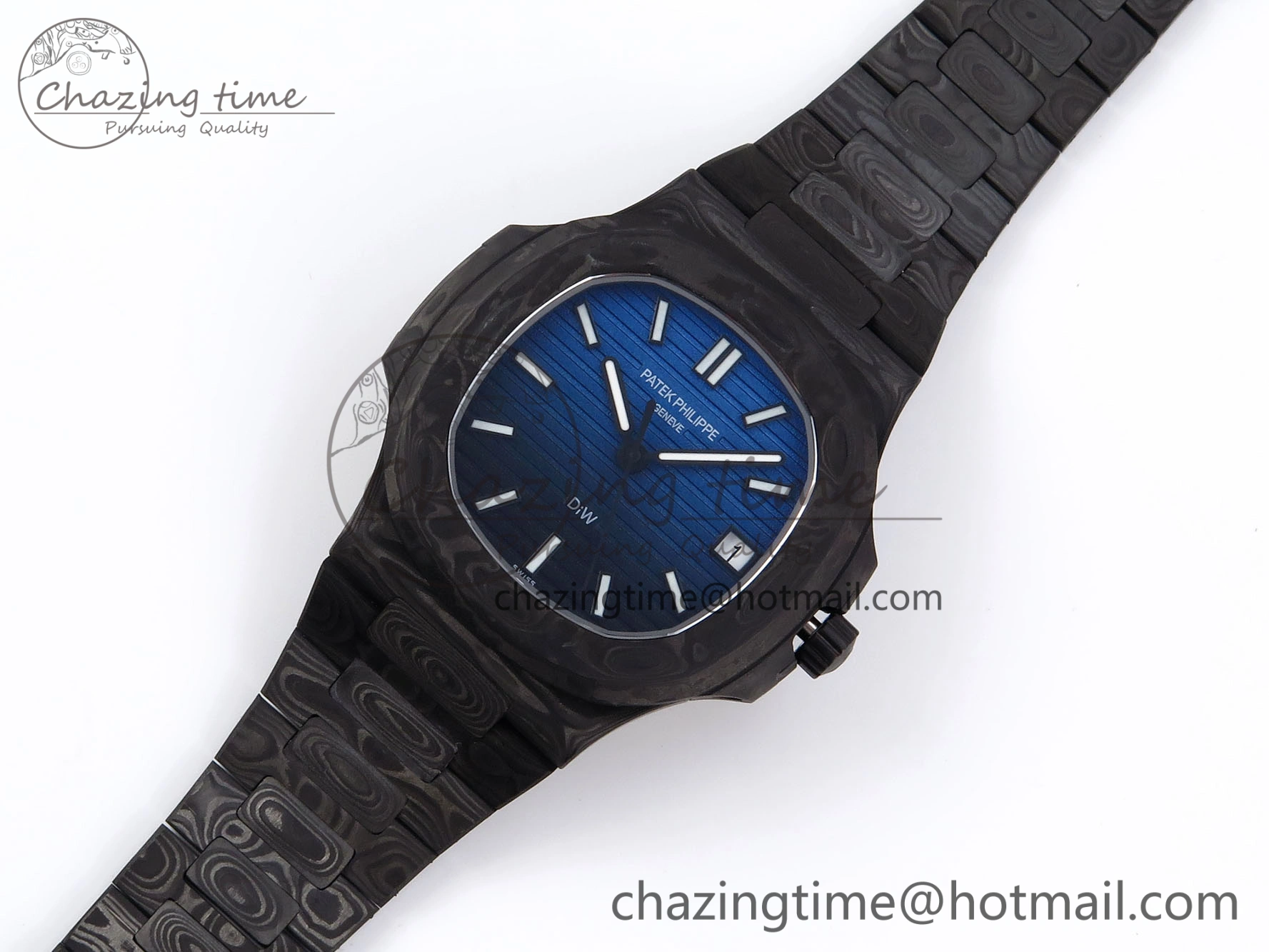 NAUTILUS 5711 DIW CARBON DIWF 1:1 BEST EDITION BLACK BLUE TEXTURED DIAL ON CARBON BRACELET 324CS