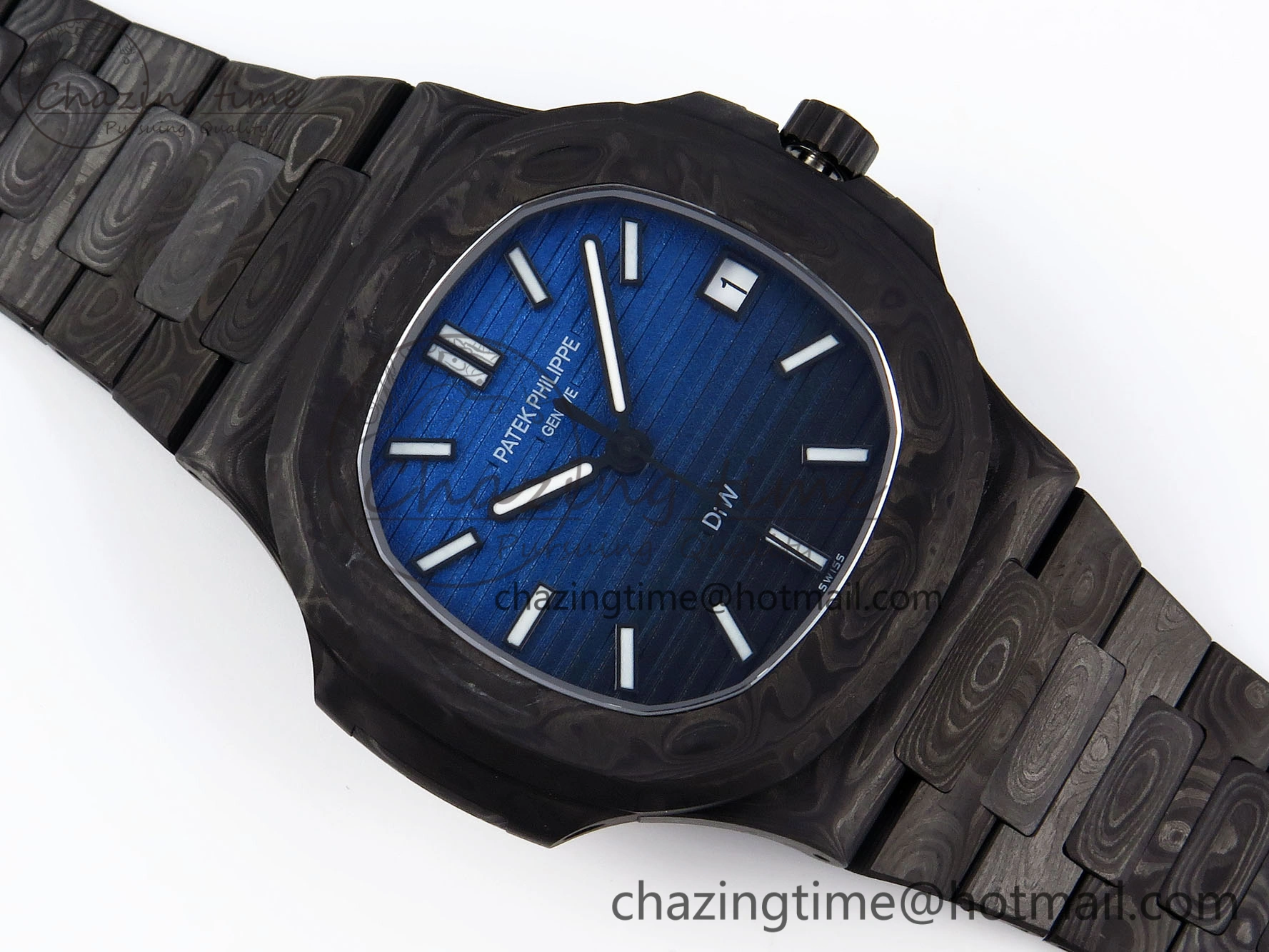 NAUTILUS 5711 DIW CARBON DIWF 1:1 BEST EDITION BLACK BLUE TEXTURED DIAL ON CARBON BRACELET 324CS