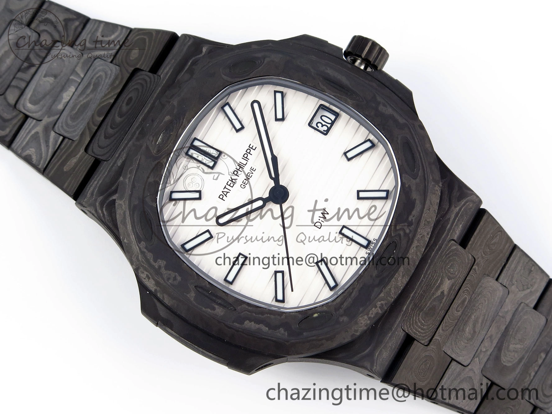 NAUTILUS 5711 DIW CARBON DIWF 1:1 BEST EDITION BLACK BLUE TEXTURED DIAL ON CARBON BRACELET 324CS