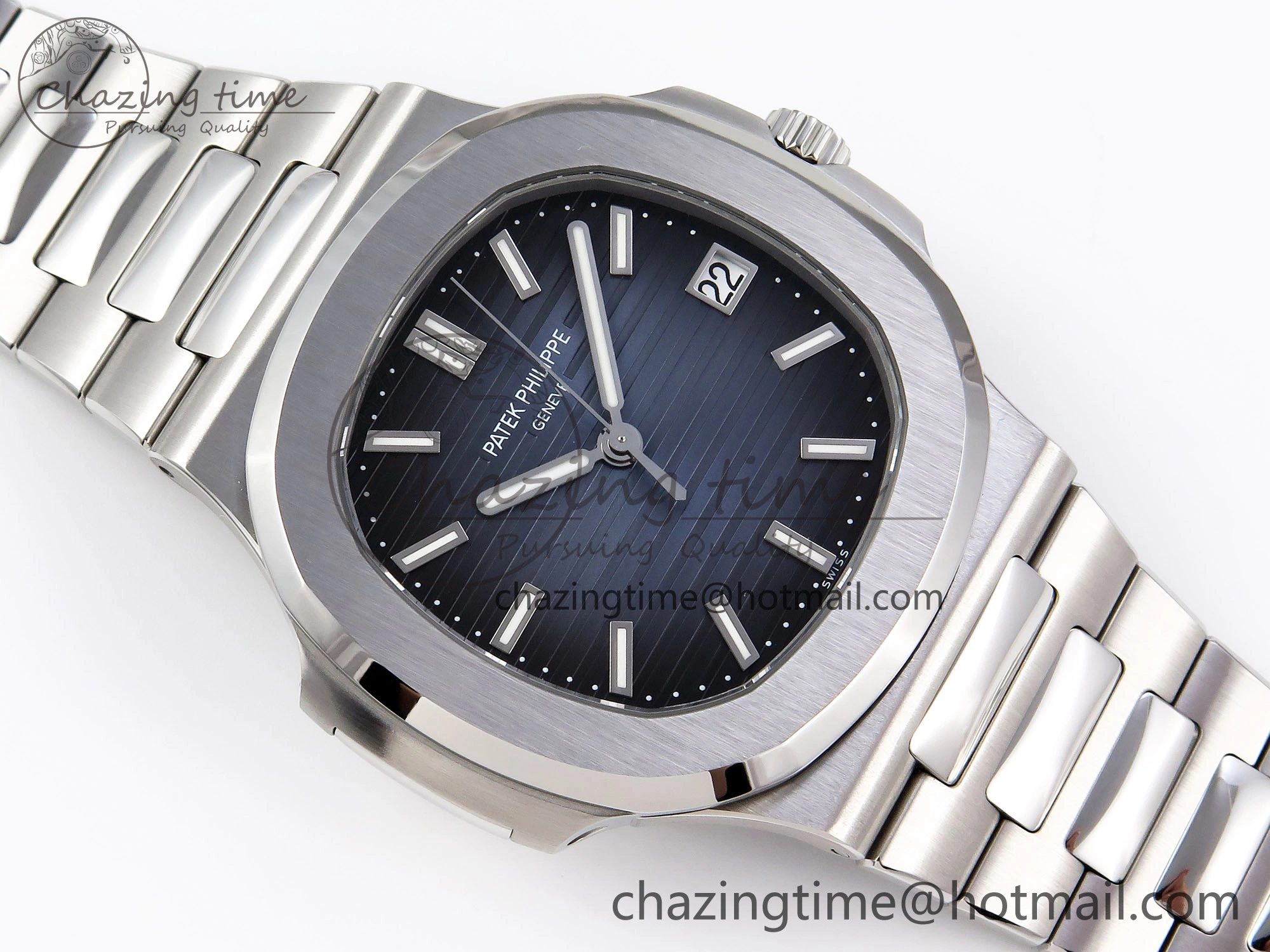 NAUTILUS 5811 1G PPF 1:1 BEST EDITION BLUE TEXTURED DIAL ON SS BRACELET 330CS