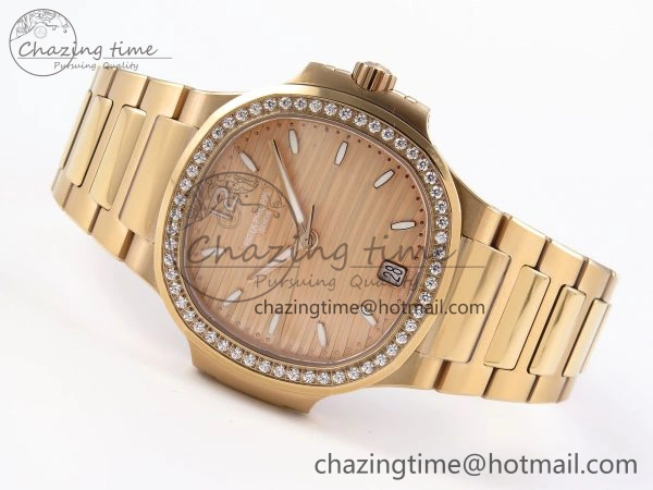 NAUTILUS 7118 LADIES RG PPF 1:1 BEST EDITION RG DIAL DIAMONDS BEZEL ON RG BRACELET 324CS