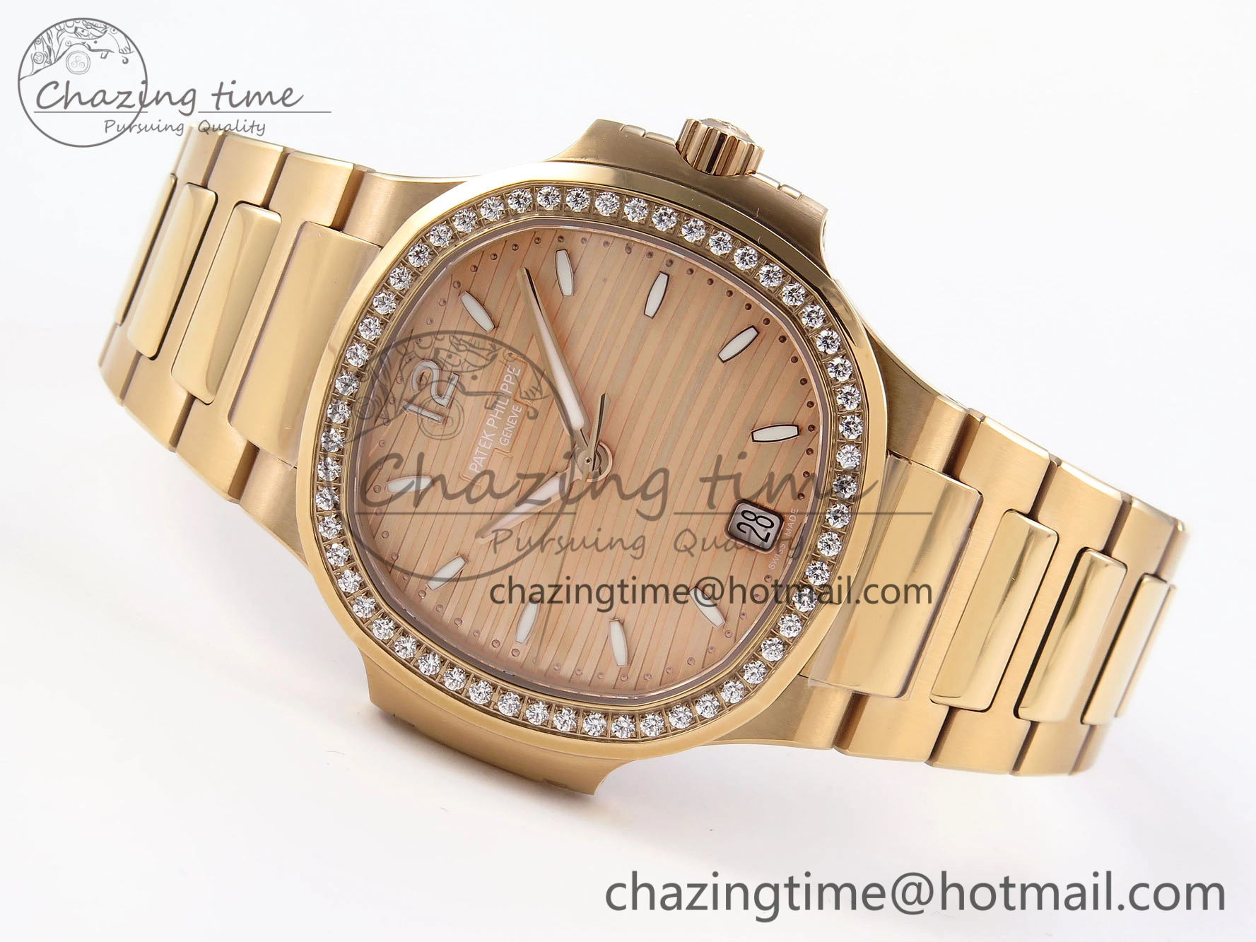 NAUTILUS 7118 LADIES RG PPF 1:1 BEST EDITION RG DIAL DIAMONDS BEZEL ON RG BRACELET 324CS