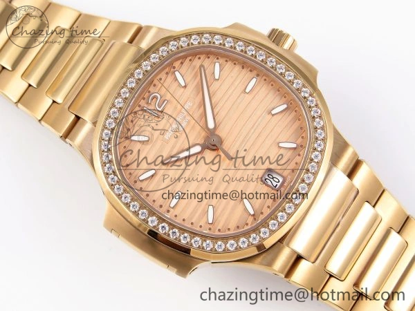 NAUTILUS 7118 LADIES RG PPF 1:1 BEST EDITION RG DIAL DIAMONDS BEZEL ON RG BRACELET 324CS