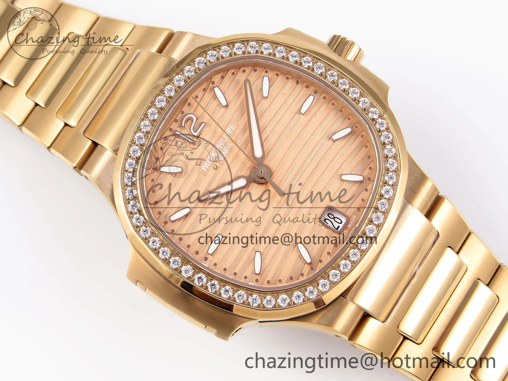 NAUTILUS 7118 LADIES RG PPF 1:1 BEST EDITION RG DIAL DIAMONDS BEZEL ON RG BRACELET 324CS