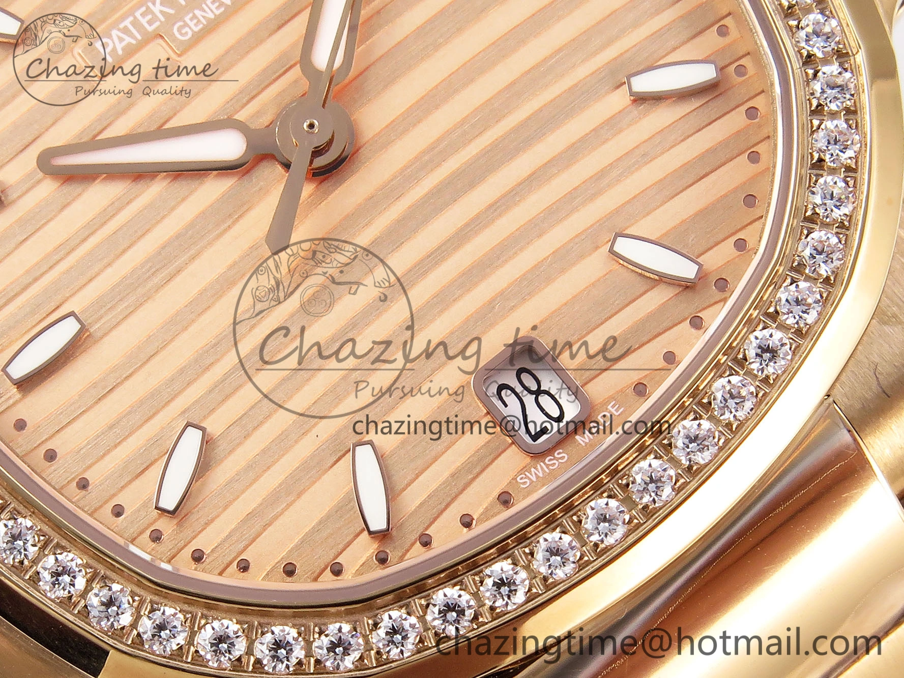 NAUTILUS 7118 LADIES RG PPF 1:1 BEST EDITION RG DIAL DIAMONDS BEZEL ON RG BRACELET 324CS