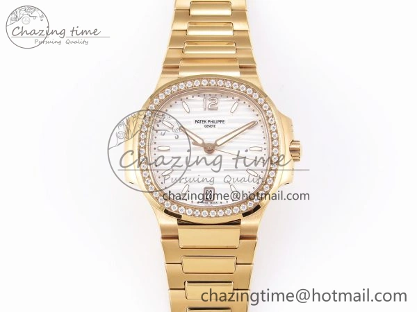 NAUTILUS 7118 LADIES RG PPF 1:1 BEST EDITION WHITE DIAL DIAMONDS BEZEL ON RG BRACELET 324CS