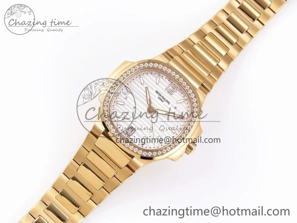 NAUTILUS 7118 LADIES RG PPF 1:1 BEST EDITION WHITE DIAL DIAMONDS BEZEL ON RG BRACELET 324CS