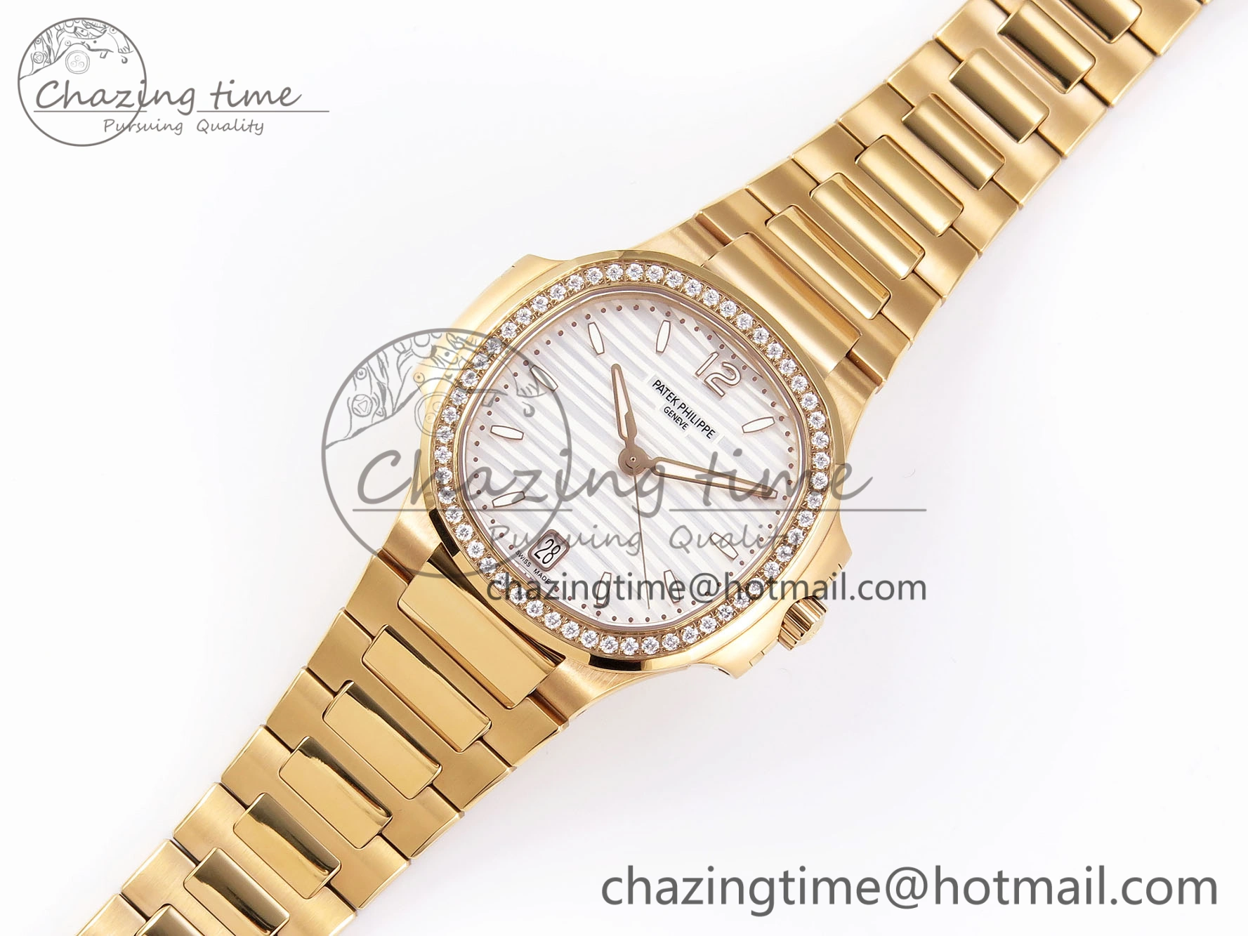 NAUTILUS 7118 LADIES RG PPF 1:1 BEST EDITION WHITE DIAL DIAMONDS BEZEL ON RG BRACELET 324CS