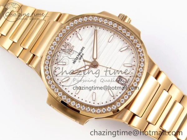 NAUTILUS 7118 LADIES RG PPF 1:1 BEST EDITION WHITE DIAL DIAMONDS BEZEL ON RG BRACELET 324CS