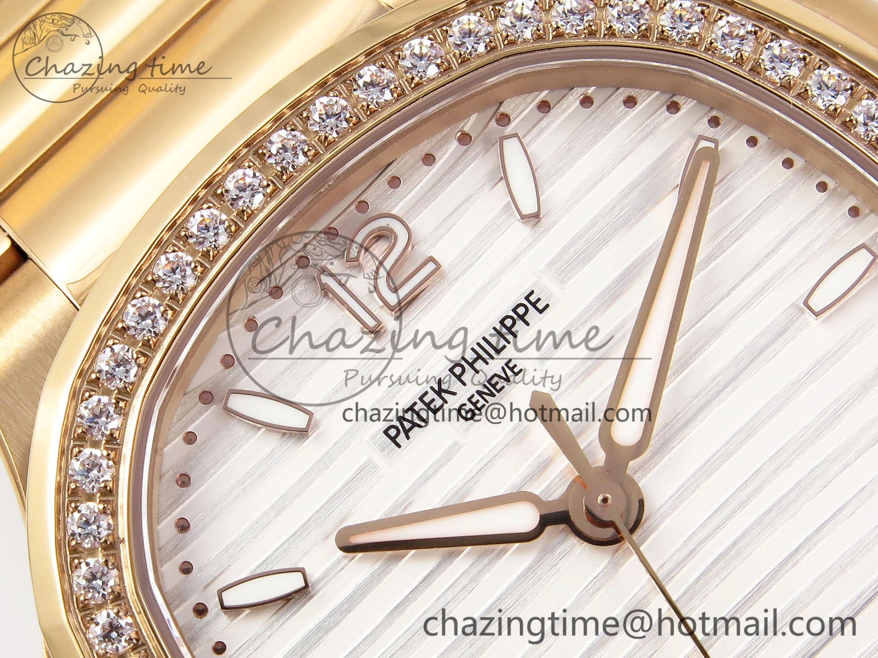 NAUTILUS 7118 LADIES RG PPF 1:1 BEST EDITION WHITE DIAL DIAMONDS BEZEL ON RG BRACELET 324CS