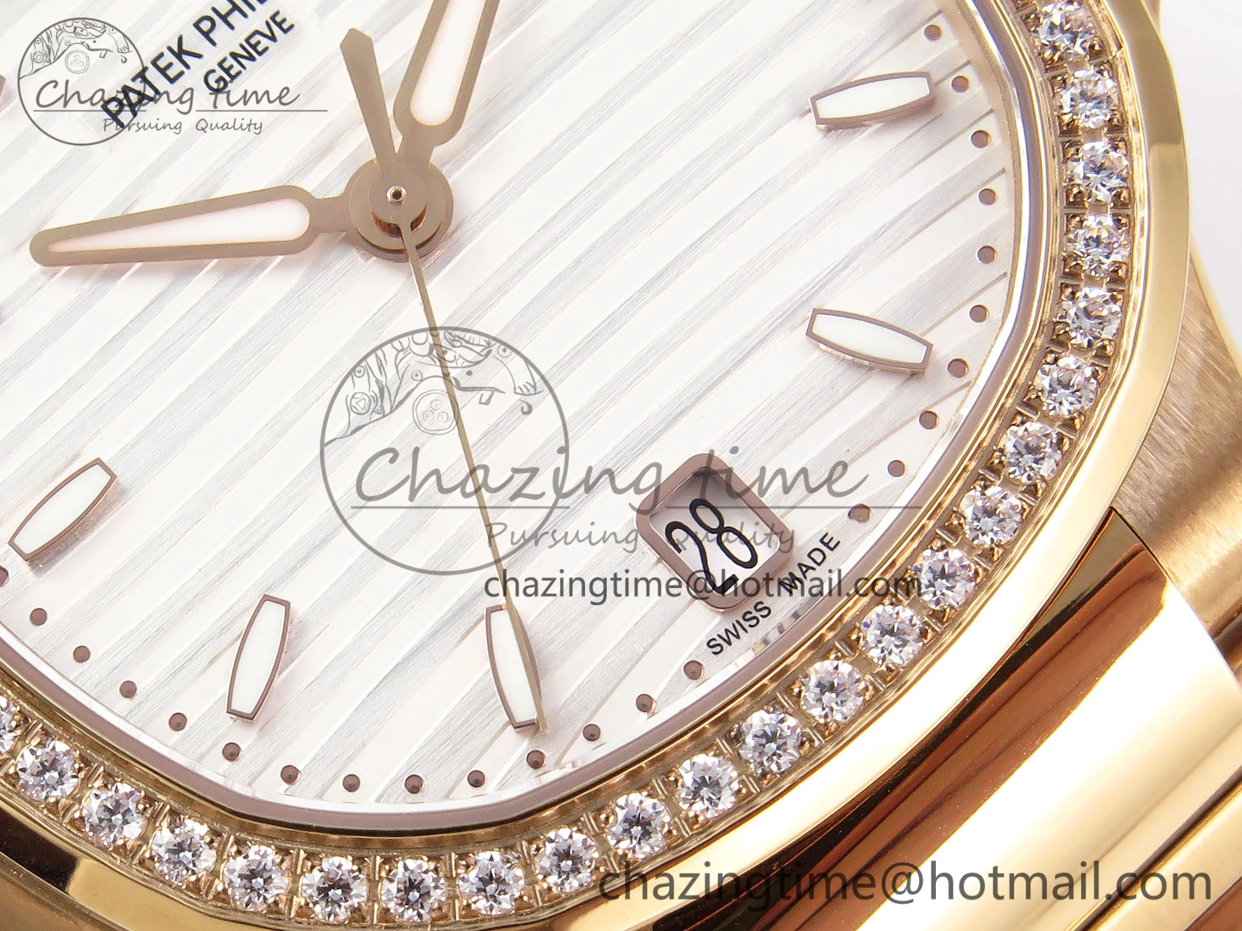 NAUTILUS 7118 LADIES RG PPF 1:1 BEST EDITION WHITE DIAL DIAMONDS BEZEL ON RG BRACELET 324CS
