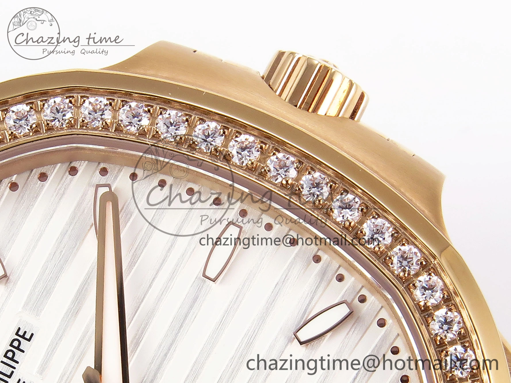NAUTILUS 7118 LADIES RG PPF 1:1 BEST EDITION WHITE DIAL DIAMONDS BEZEL ON RG BRACELET 324CS