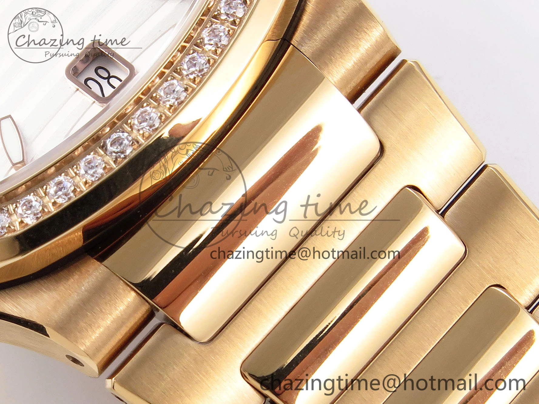 NAUTILUS 7118 LADIES RG PPF 1:1 BEST EDITION WHITE DIAL DIAMONDS BEZEL ON RG BRACELET 324CS