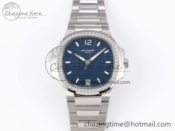 NAUTILUS 7118 LADIES SS PPF 1:1 BEST EDITION BLUE DIAL DIAMONDS BEZEL ON SS BRACELET 324CS
