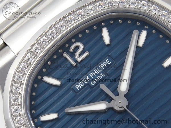 NAUTILUS 7118 LADIES SS PPF 1:1 BEST EDITION BLUE DIAL DIAMONDS BEZEL ON SS BRACELET 324CS