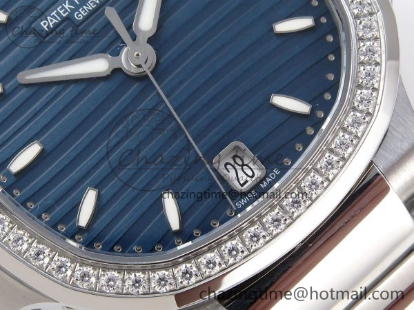 NAUTILUS 7118 LADIES SS PPF 1:1 BEST EDITION BLUE DIAL DIAMONDS BEZEL ON SS BRACELET 324CS