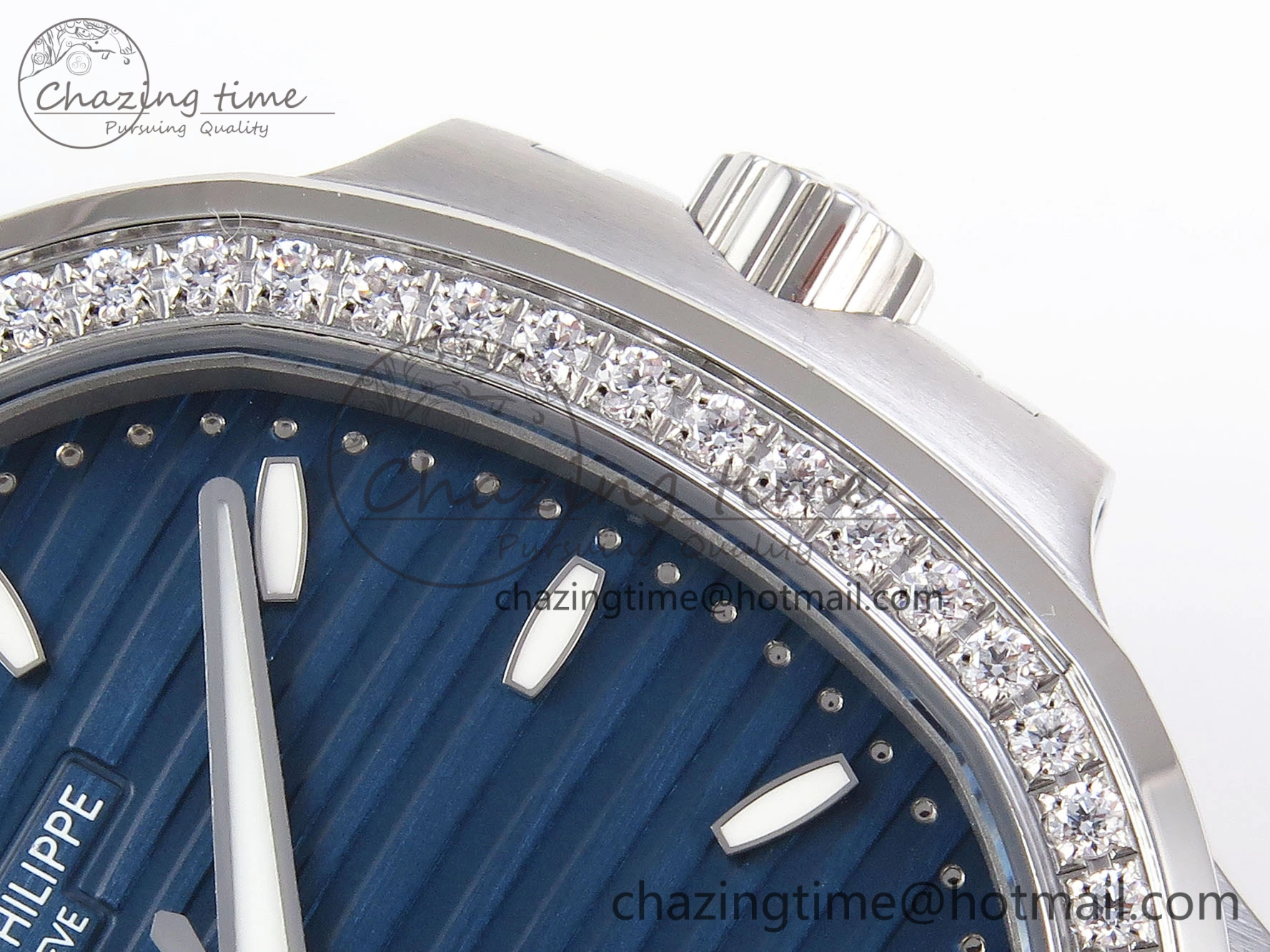 NAUTILUS 7118 LADIES SS PPF 1:1 BEST EDITION BLUE DIAL DIAMONDS BEZEL ON SS BRACELET 324CS