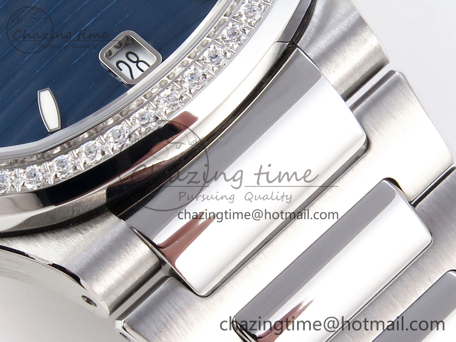 NAUTILUS 7118 LADIES SS PPF 1:1 BEST EDITION BLUE DIAL DIAMONDS BEZEL ON SS BRACELET 324CS