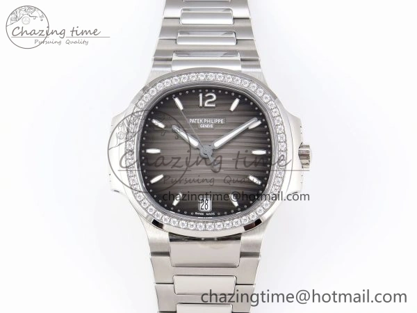 NAUTILUS 7118 LADIES SS PPF 1:1 BEST EDITION BROWN DIAL DIAMONDS BEZEL ON SS BRACELET 324CS