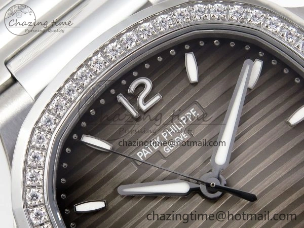 NAUTILUS 7118 LADIES SS PPF 1:1 BEST EDITION BROWN DIAL DIAMONDS BEZEL ON SS BRACELET 324CS
