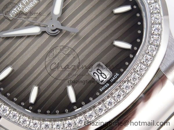 NAUTILUS 7118 LADIES SS PPF 1:1 BEST EDITION BROWN DIAL DIAMONDS BEZEL ON SS BRACELET 324CS