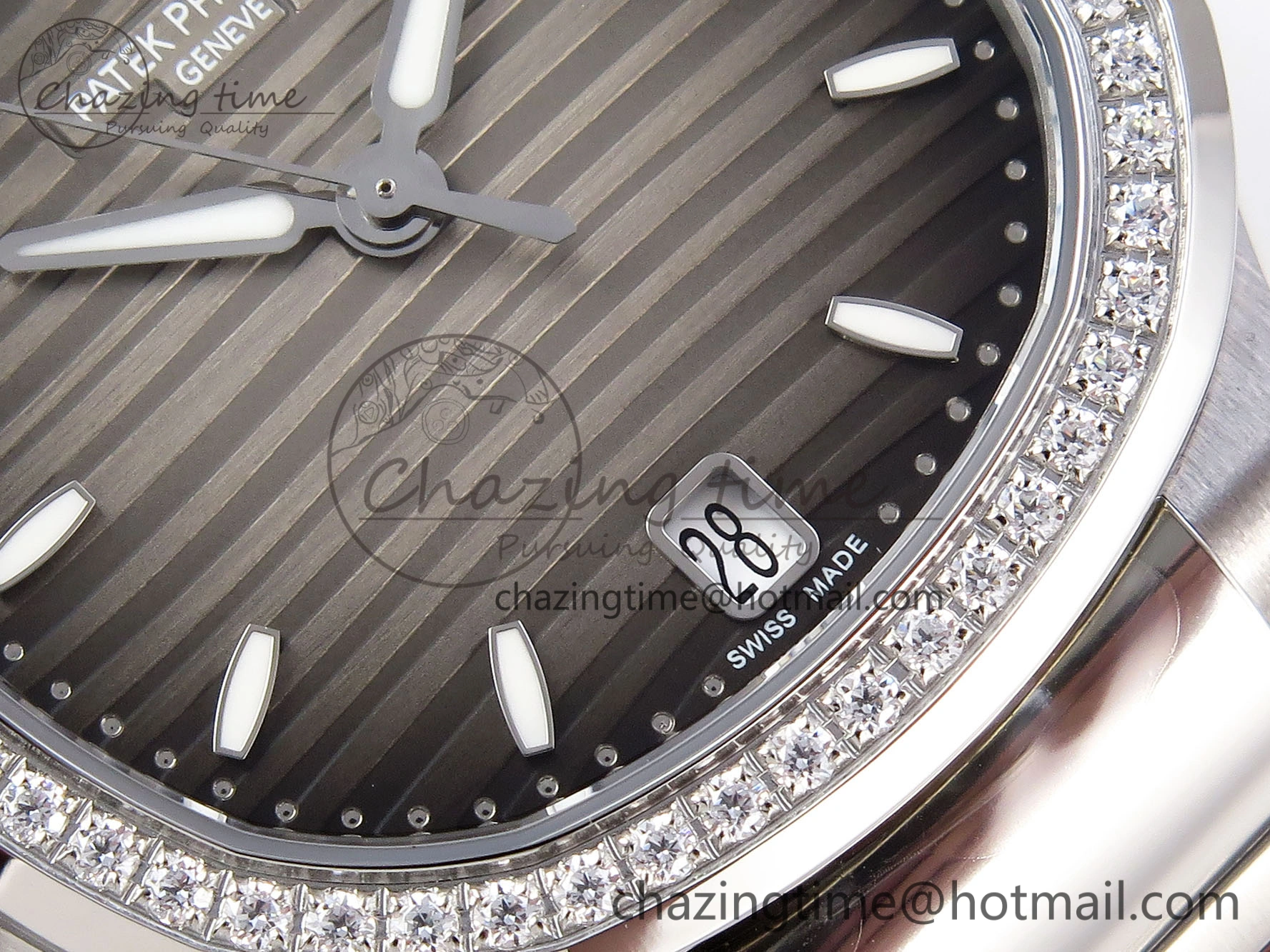 NAUTILUS 7118 LADIES SS PPF 1:1 BEST EDITION BROWN DIAL DIAMONDS BEZEL ON SS BRACELET 324CS