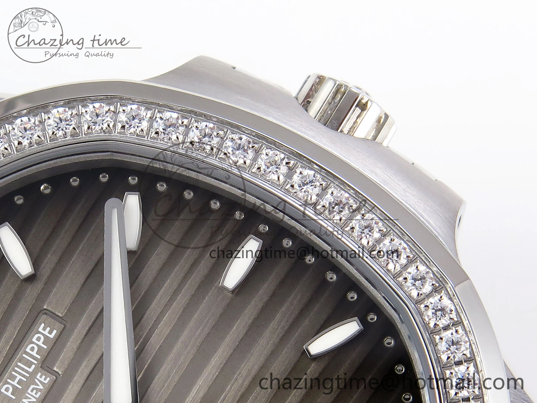 NAUTILUS 7118 LADIES SS PPF 1:1 BEST EDITION BROWN DIAL DIAMONDS BEZEL ON SS BRACELET 324CS